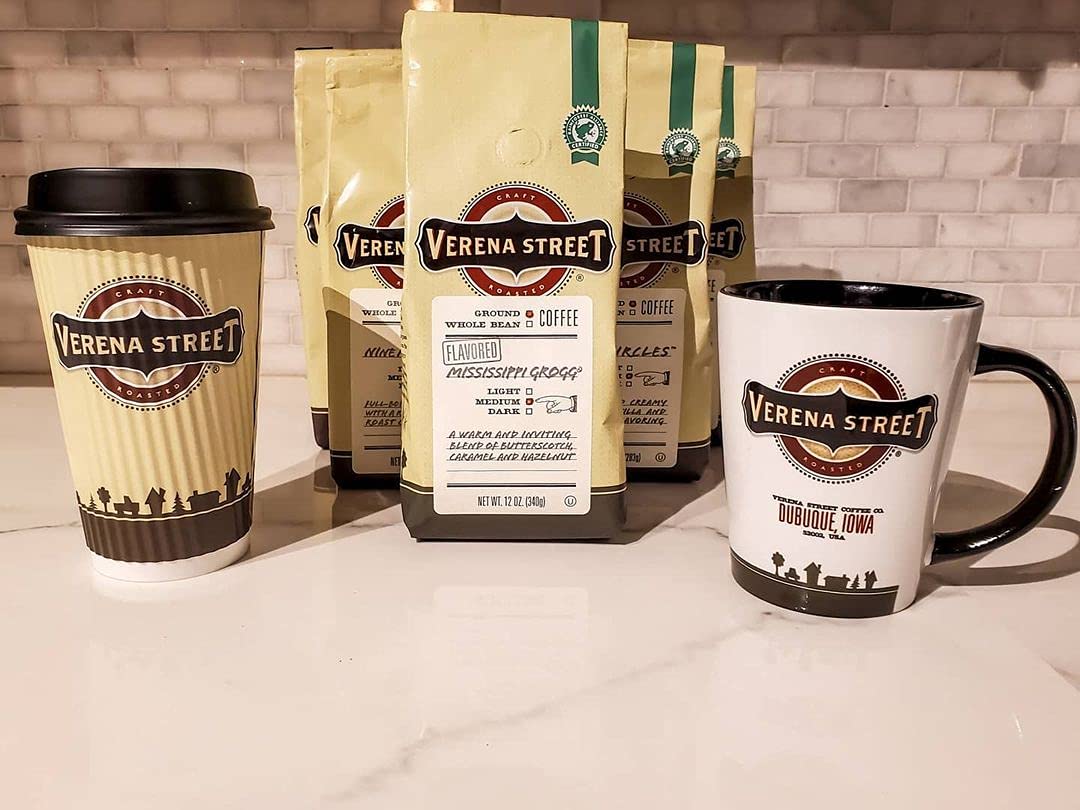 Verena Street 12 Ounce Flavored Ground Coffee, Mississippi Grogg, Medium Roast, Rainforest Alliance Certified Arabica Coffee