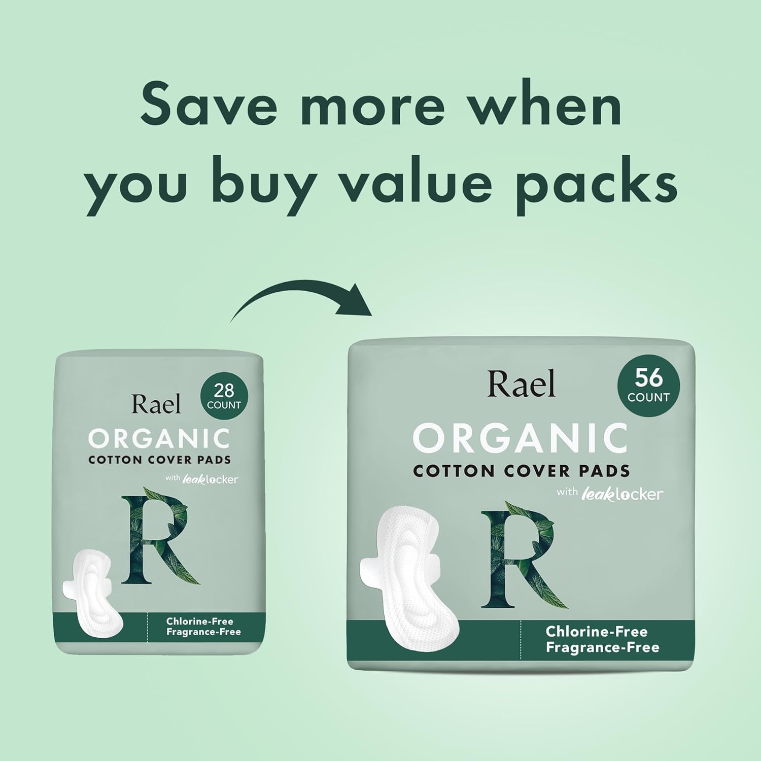 Rael Organic Cotton Cover Sanitary Pads for Women Moderate (Regular, 56 Ct) | Ultra Thin Period Pads with Wings, Regular Absorbency, Unscented, Chlorine Free, Period Essentials, Feminine Care