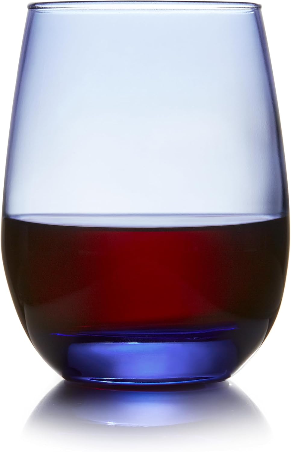 Libbey Classic Blue All-Purpose Stemless Wine Glasses Set 6, Timeless Wine Cups Set of 6, 15.25 Oz, Wine Glass Set for Dinners, Weeknights