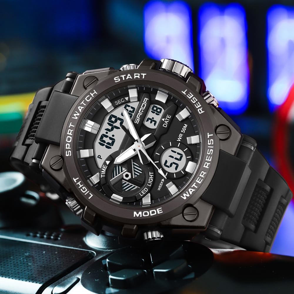KXAITO Men's Watches Sports Outdoor Waterproof Military Watch Date Multi Function Tactics LED Alarm Stopwatch