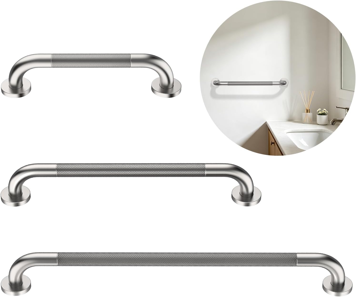 Munzong 3 Pack Commercial Handicap Grab Bars 18" 36" 42" Brushed Nickel | Bathroom Grab Bar for Shower 1.25" Diameter Anti Slip Bathroom Balance Bar Safety Hand Rail for Elderly Injury Senior