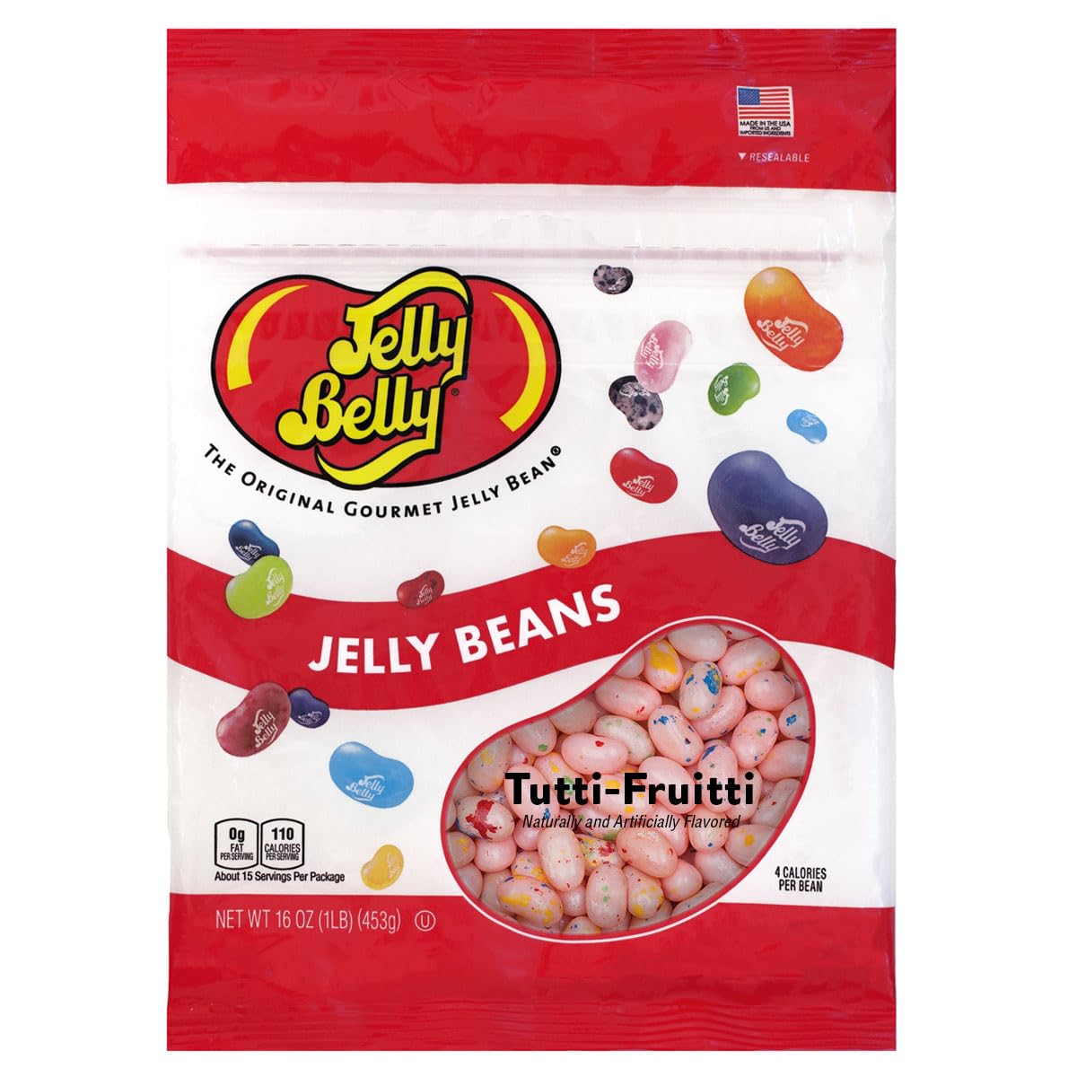 Jelly Belly Tutti-Fruitti Jelly Beans - 1 Pound (16 Ounces) Resealable Bag - Genuine, Official, Straight from the Source