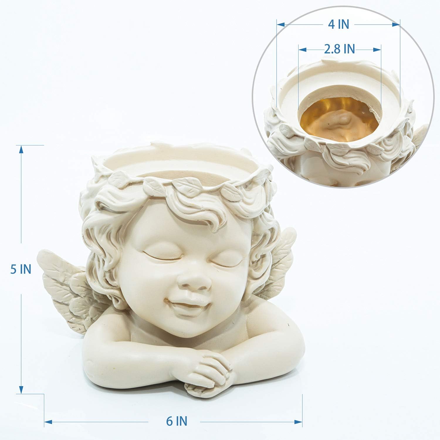 5.5 Inch Height Angel Statue Crafted Head Face Planter Pot