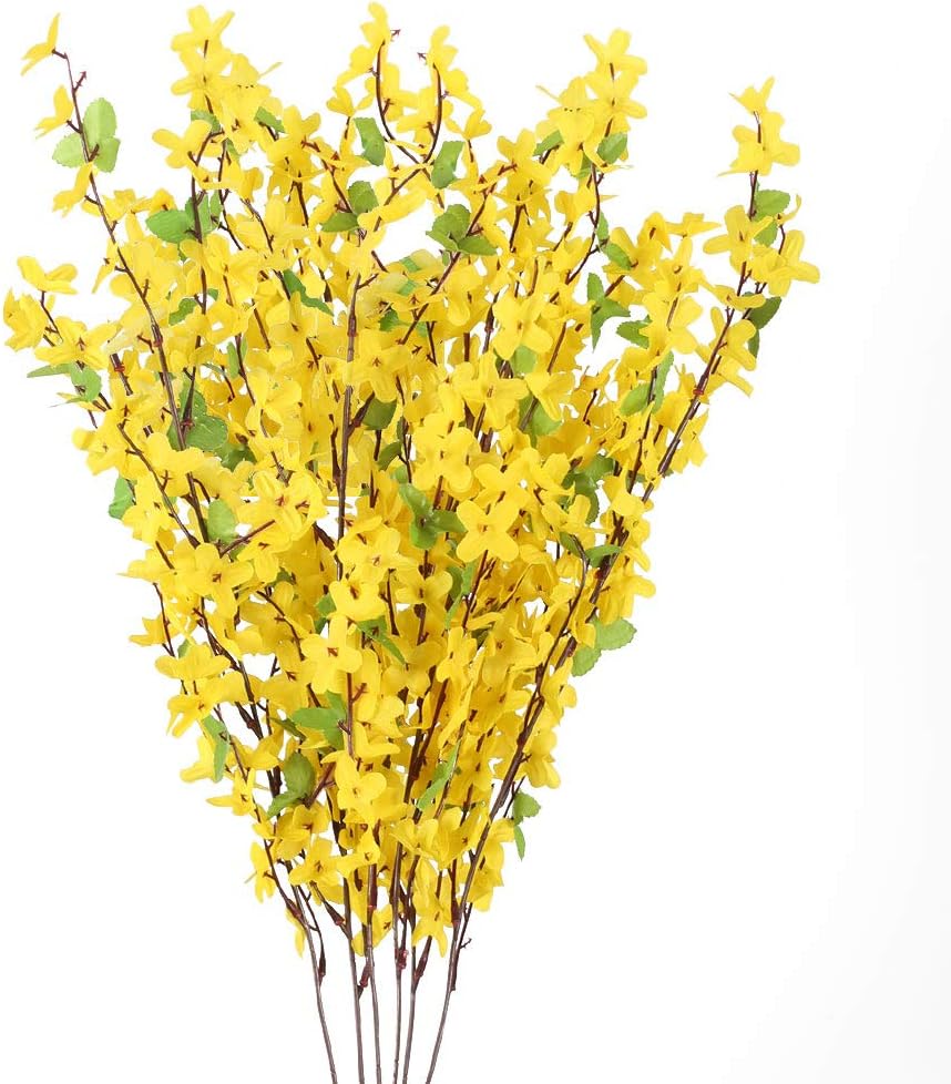 6Pcs Yellow Artificial Flowers 25.5in Long Stem Forsythia Branches