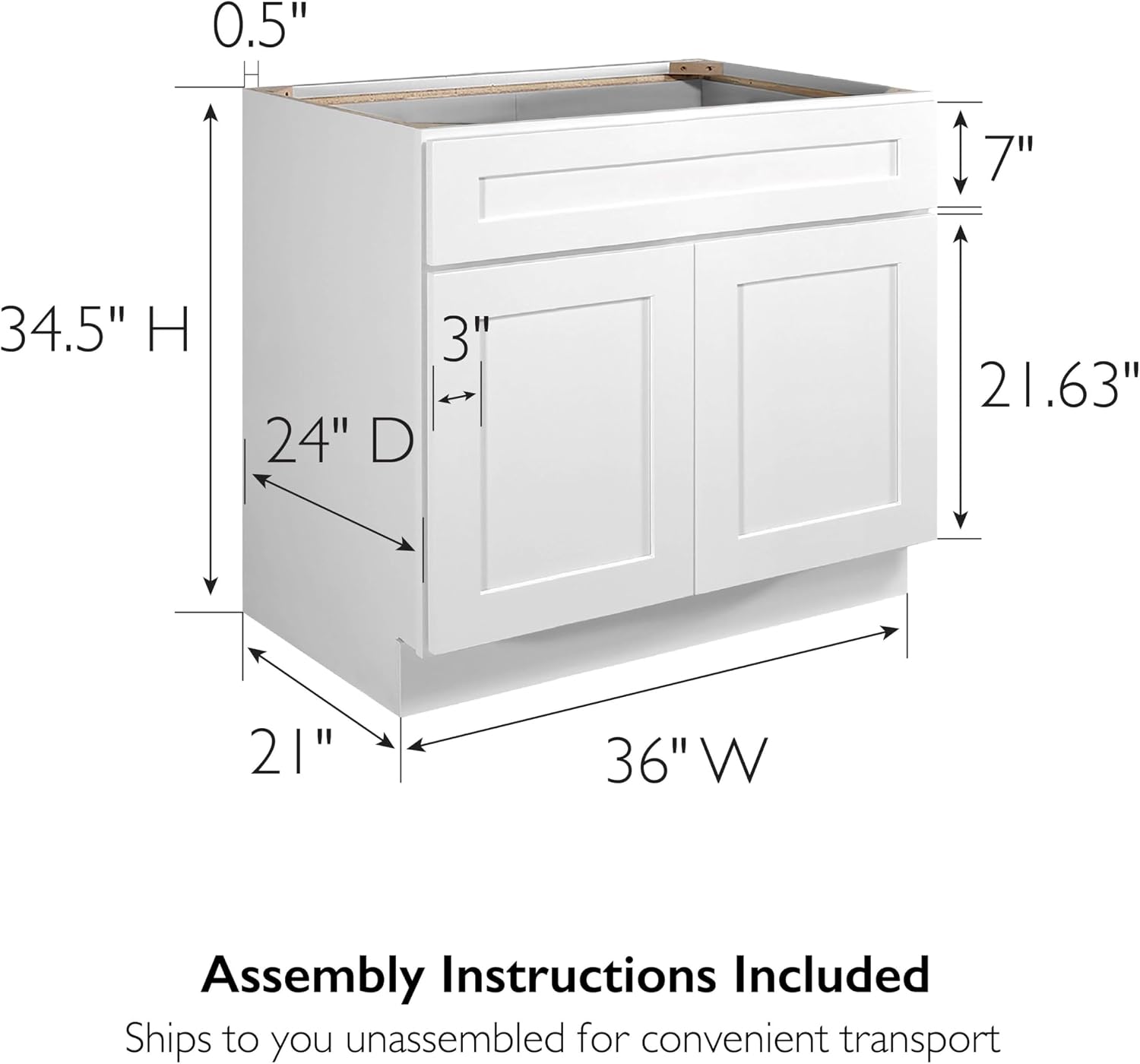 Design House Brookings Kitchen Sink Base Cabinet, 36", White | Floor Mount, Contemporary/Modern, Wood, Kitchen, 561498
