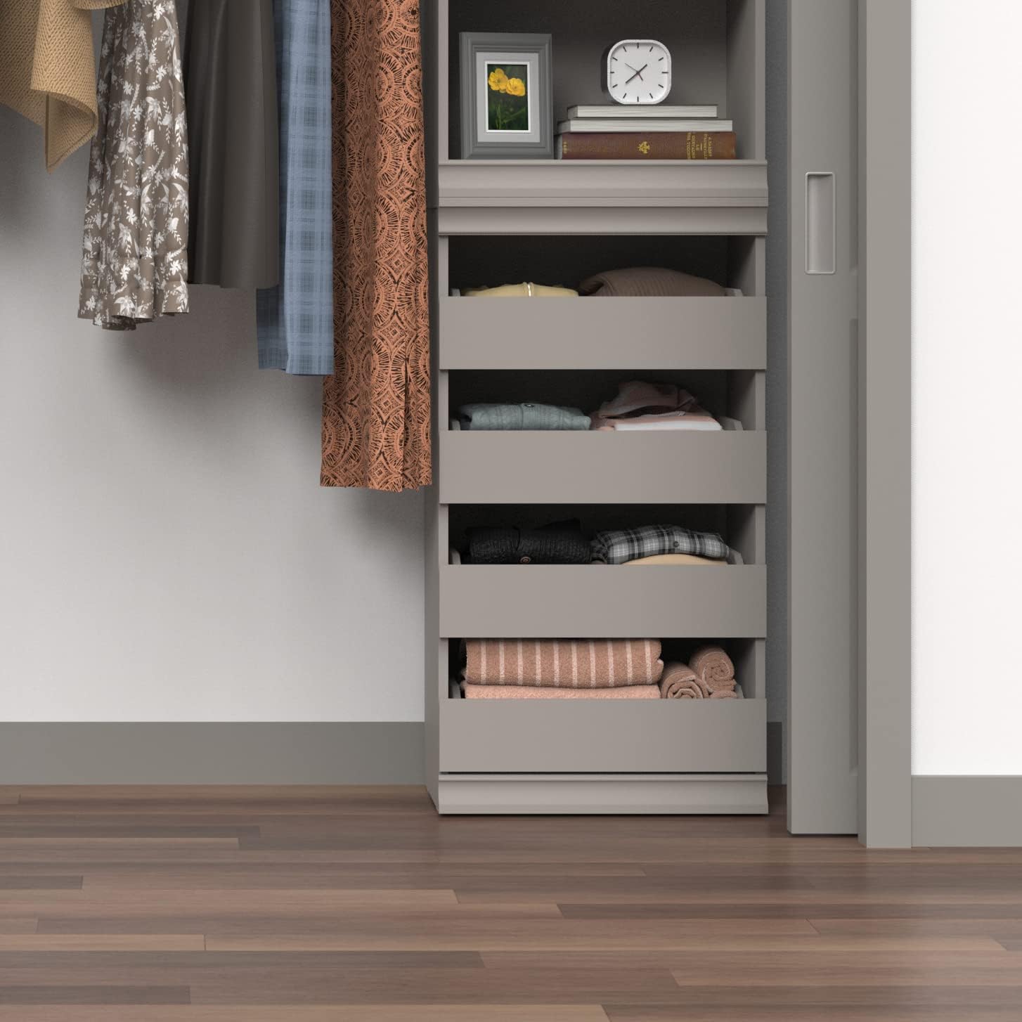 ClosetMaid Modular Storage Unit with 4 Drawers, Wood Closet Organizer, Stacking, Full Backer, Storage, Decorative Trim, White