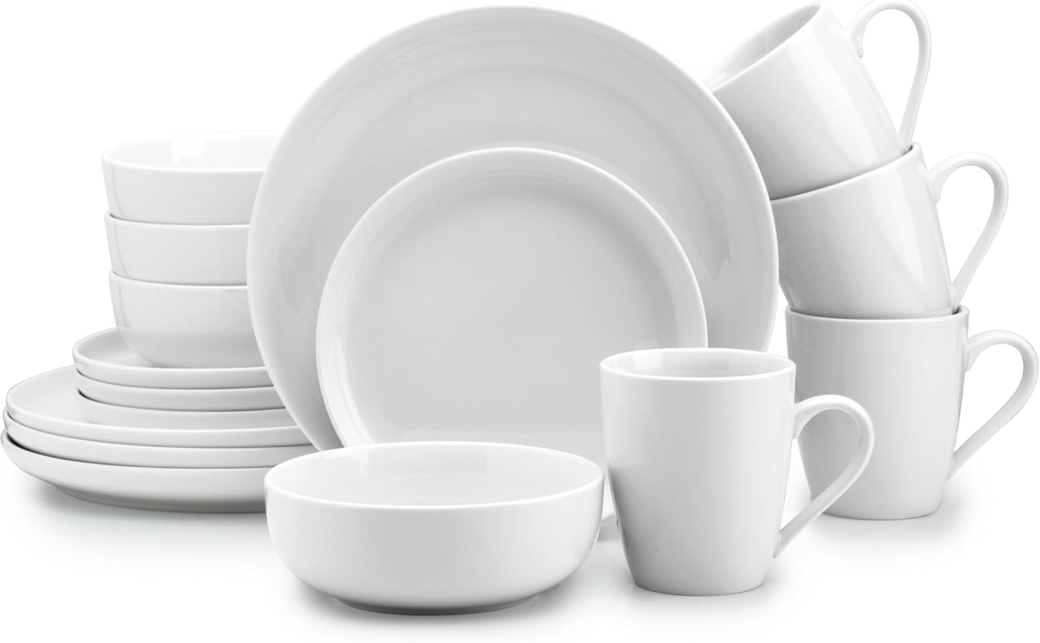 Zulay Kitchen Luna Plates and Bowls Sets, 16 Piece Modern Porcelain Dish Set for 4, Chip and Scratch Resistant Square Dinnerware Set