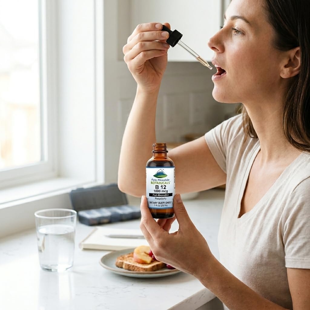 Pure Mountain Botanicals B12 1000 mcg - B12 Complex - Natural Berry Flavor - 30 Servings - Liquid Drops Vitamin - Kosher Supplement
