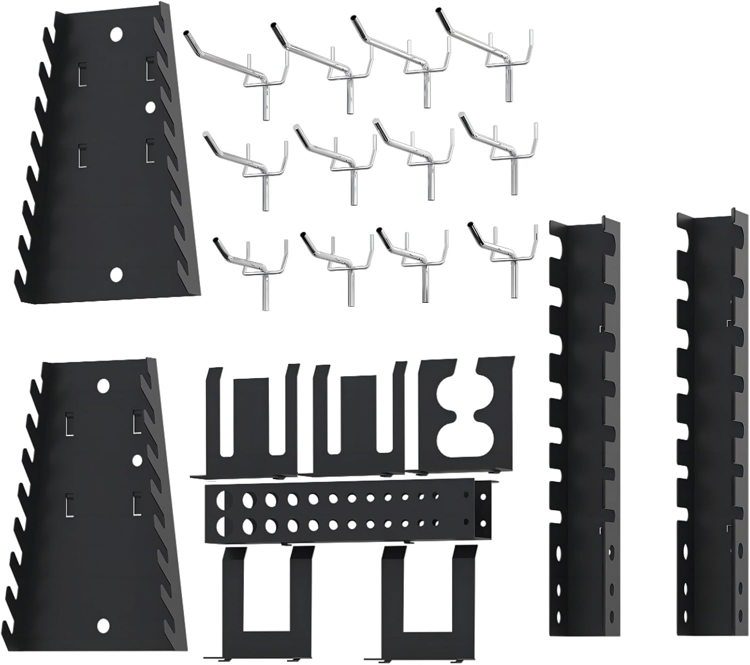 Storage Workbench System Set with Lockable Cabinet, Includes Metal Wall Cabinets Pegboards & Hooks, Wood Worktop for Garage Office Repair Shop