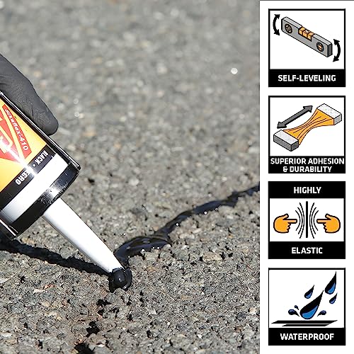 SIKA Sikaflex-410 Asphalt Sealant, Black, Self-Leveling Hybrid Sealant for Filling Cracks in Asphalt Driveways, Roadways