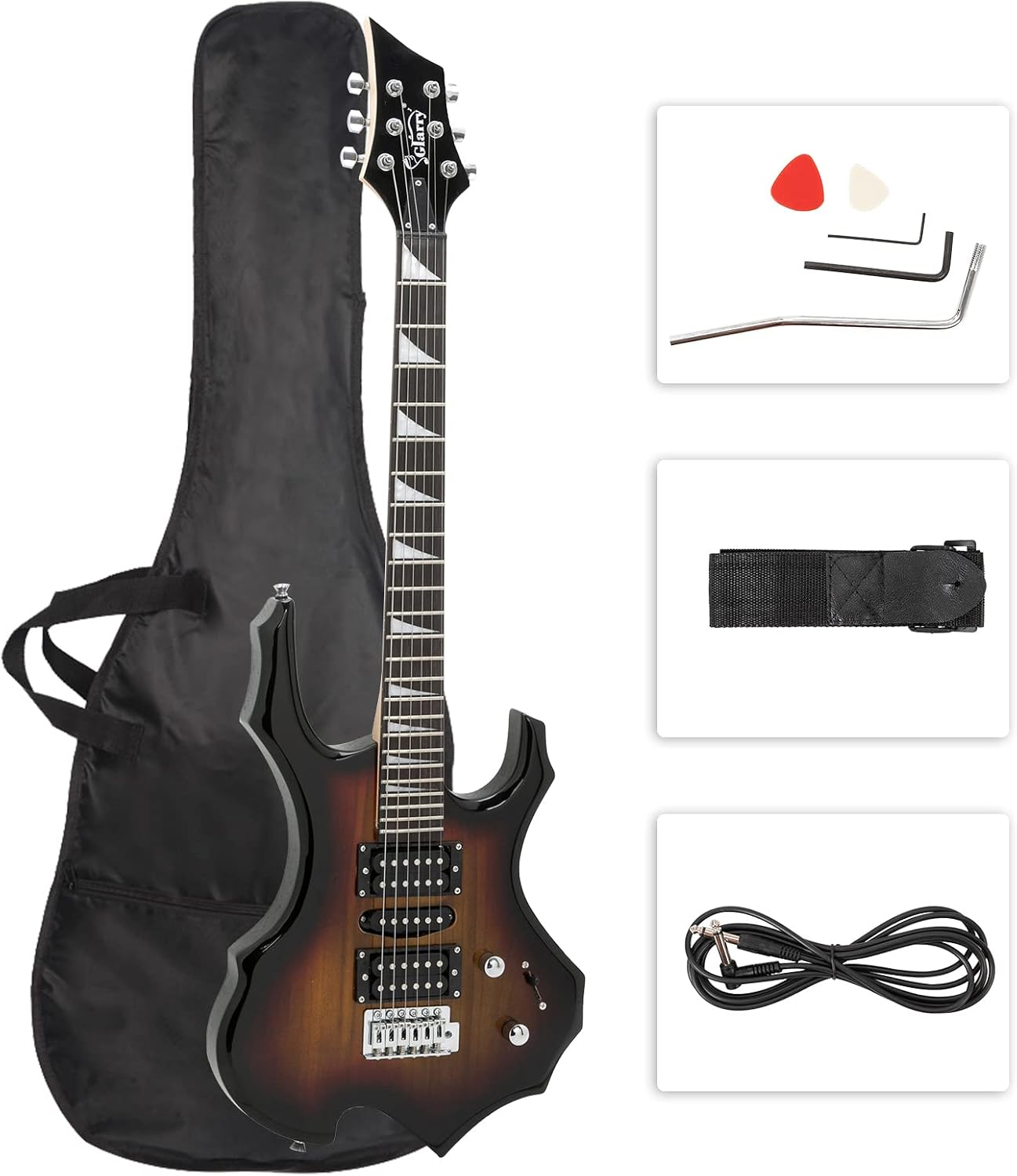 Glarry Cool Burning Fire Style Electric Guitar Christmas gift for Beginner Guitar Lover with Accessories Pack (Black)