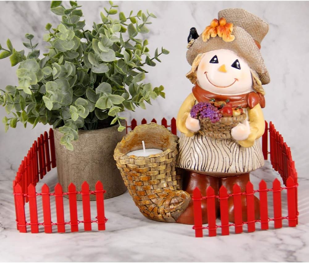 Prsildan 40 Inches Miniature Fairy Garden Fence, DIY Wood Picket Fence Mini Ornament