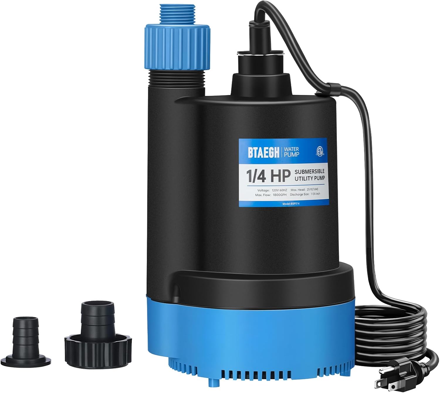1/4 HP Submersible Water Pump 1800GPH Small Sump Pump Thermoplastic Electric Portable Transfer Utility Pump Clean for Swimming Pool Basement Garden