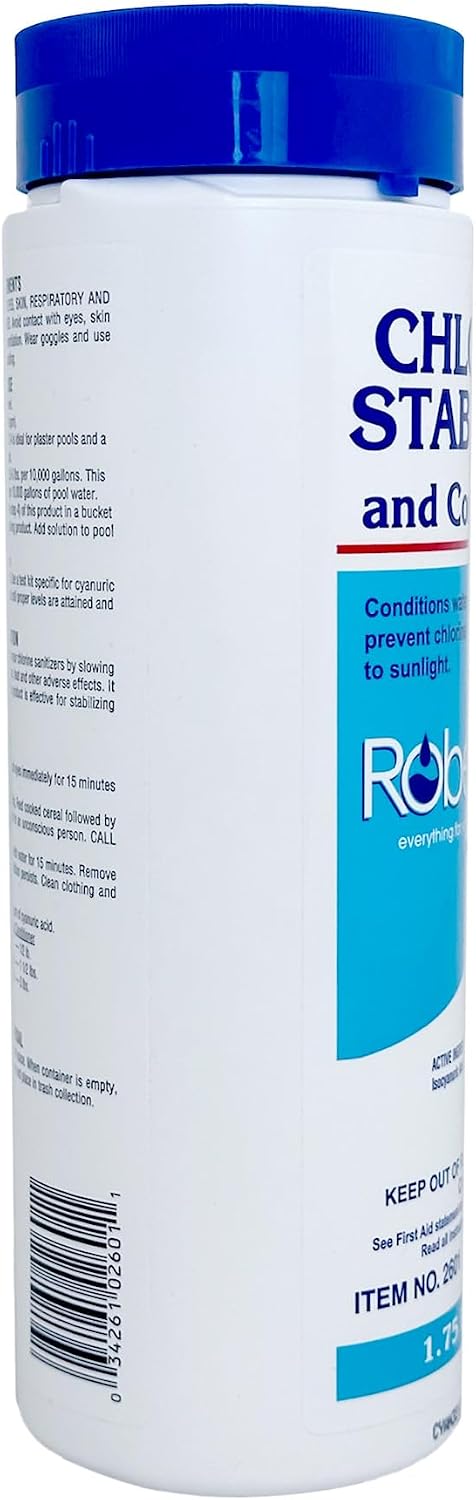 Robelle 1.75-Pound Chlorine Stabilizer and Conditioner, Made in USA | Concentrated Cyanuric Acid for Pools, Pool Stabilizer, Helps Chlorine Last Longer, 6 oz raises CYA 10 ppm per 5,000 gallons