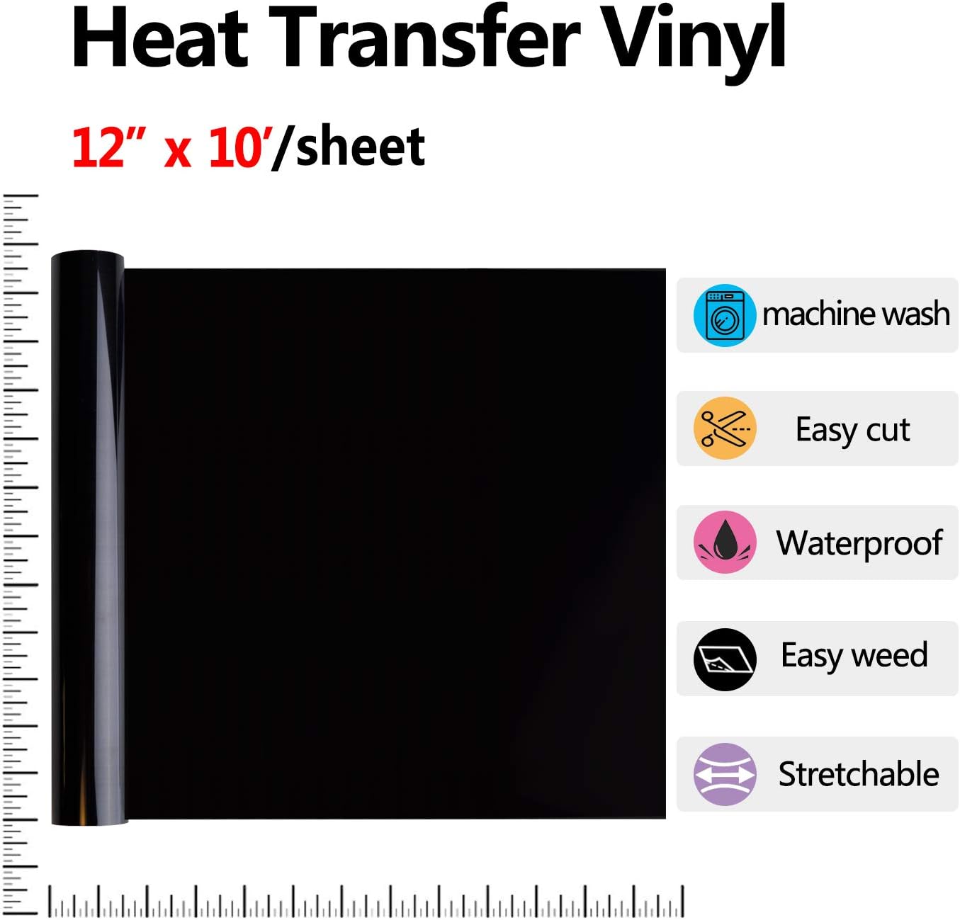 RENLITONG Heat Transfer Vinyl,12 Inch by 10ft White Iron on Vinyl