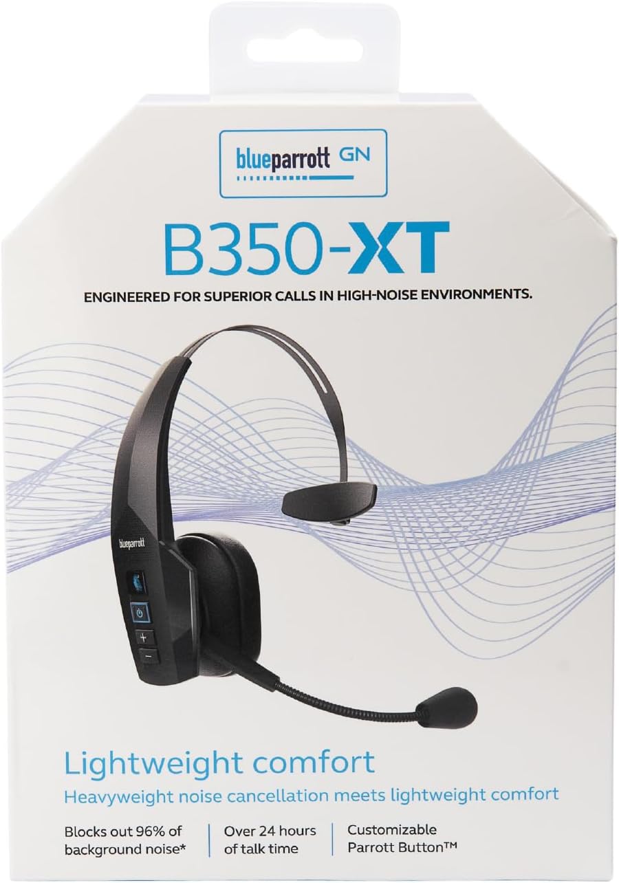 BlueParrott B550-XT Bluetooth Headset | 96% noise canceling headset for truck drivers; voice control, IP54-rated, 24 hr talk time