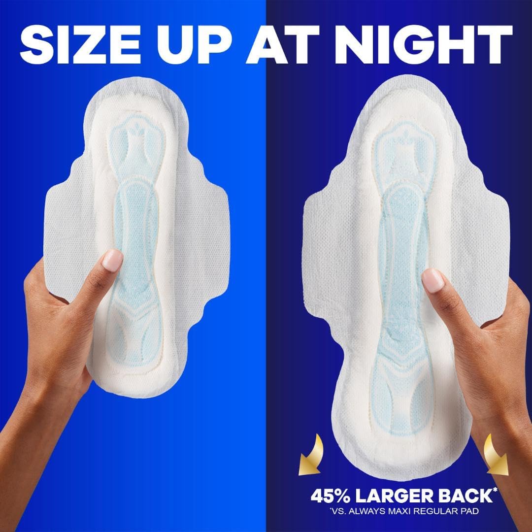 Always Maxi Overnight Feminine Pads with Wings for Women, Size 4, Overnight Absorbency, Unscented, Up to 100% Leak-Free Protection, 48 Count