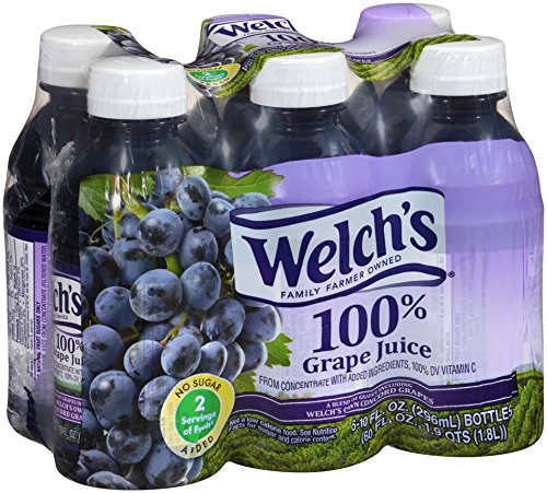 Welch's 100% Grape Juice, Concord Grape, 10 Fl Oz On-the-Go Bottle (Pack of 6)
