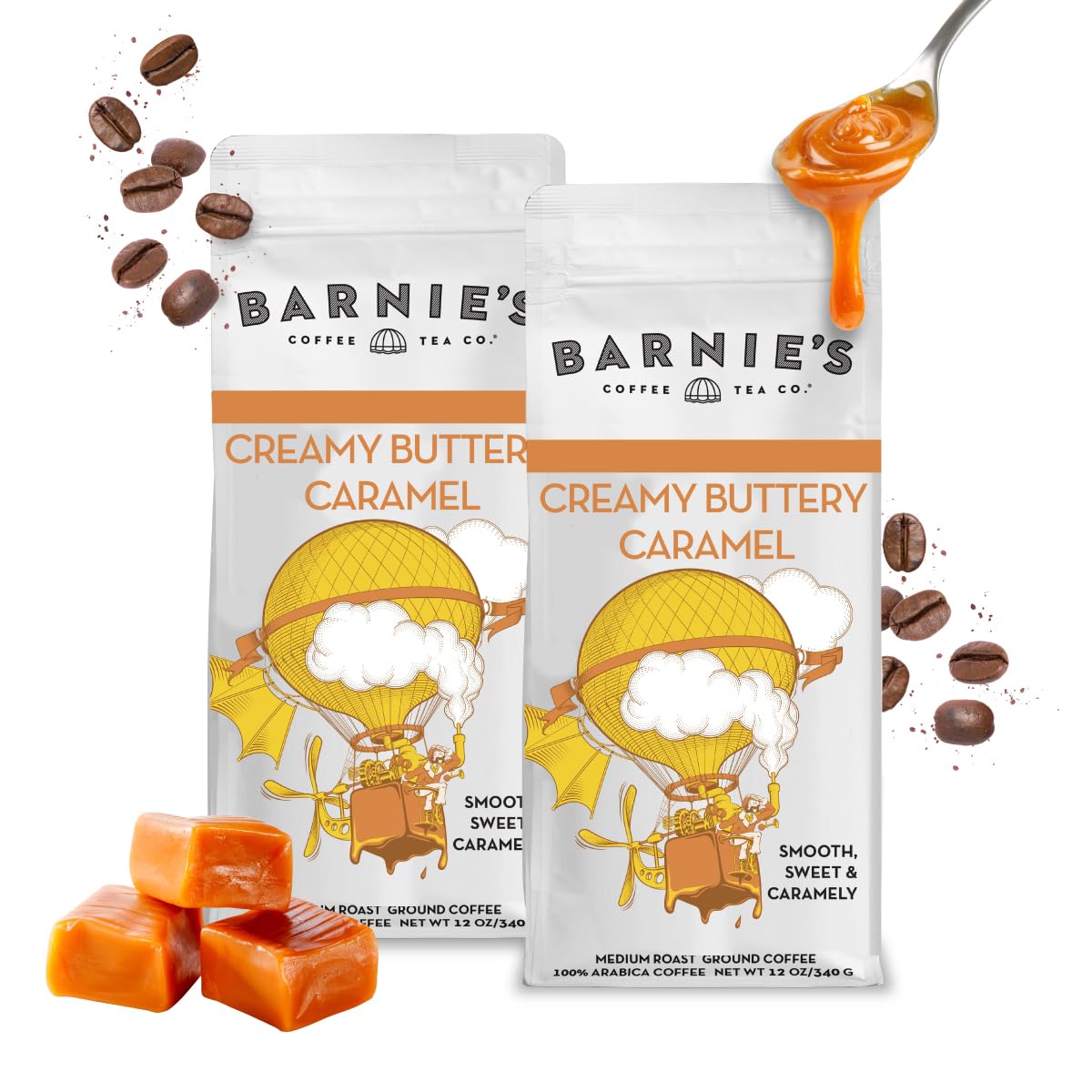 Barnie's Coffee English Salted Toffee Ground Coffee with Caramel, Molasses and Salted Creamy Butter Flavors, Medium Roasted Arabica Coffee Beans