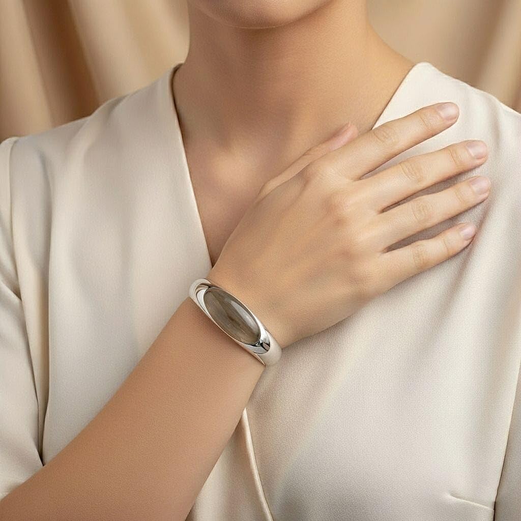 Agate Ellipse Bangle Bracelet in Stainless Steel 6.25 In 8.00 ctw
