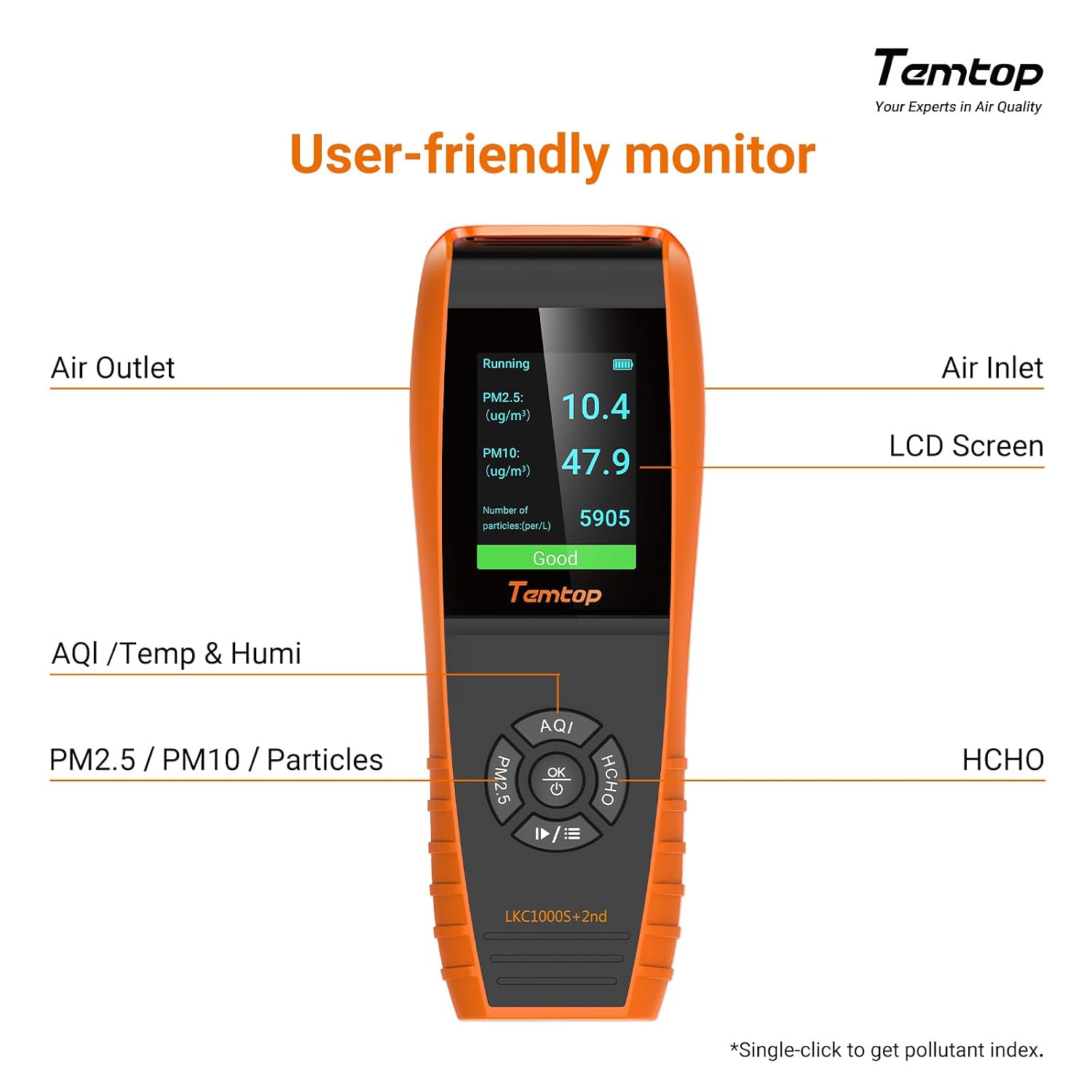Temtop Air Quality Monitor PM2.5 PM10 Particle Counter, Formaldehyde, Temperature, Humidity