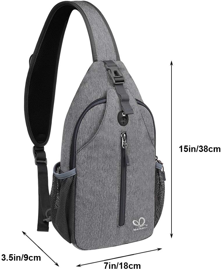 WATERFLY Crossbody Sling Backpack Sling Bag Travel Hiking Chest Bag Daypack (Black) | Small Hiking bag,Multi-compartment storage,Water-resistant,Breathable back pad,Reversible adjustable shoulder strap