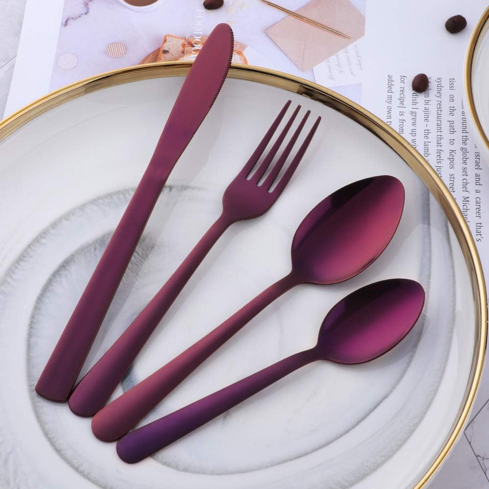 BuyGo Rainbow Silverware Set Flatware Set Stainless Steel Colorful Dinnerware Set 16-Piece Multicolor Cutlery Set, Service for 4