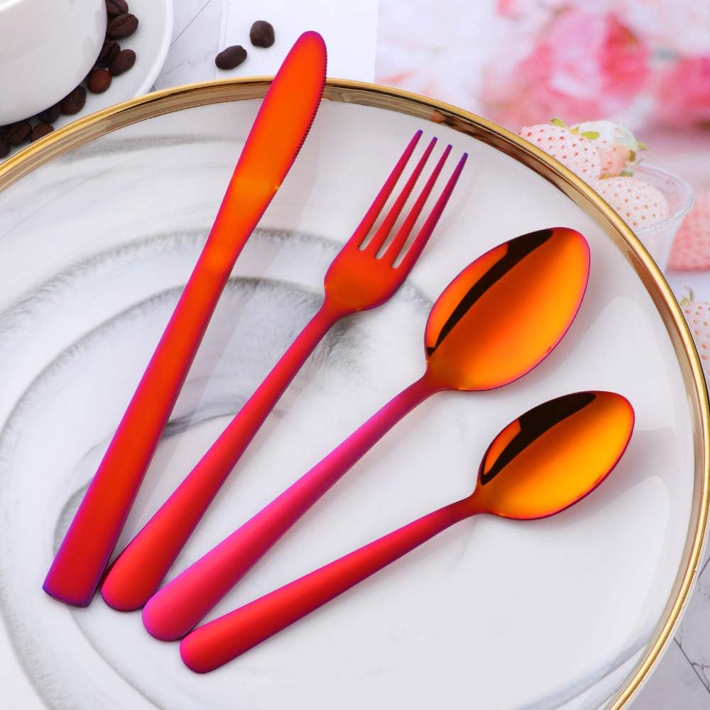 BuyGo Rainbow Silverware Set Flatware Set Stainless Steel Colorful Dinnerware Set 16-Piece Multicolor Cutlery Set, Service for 4