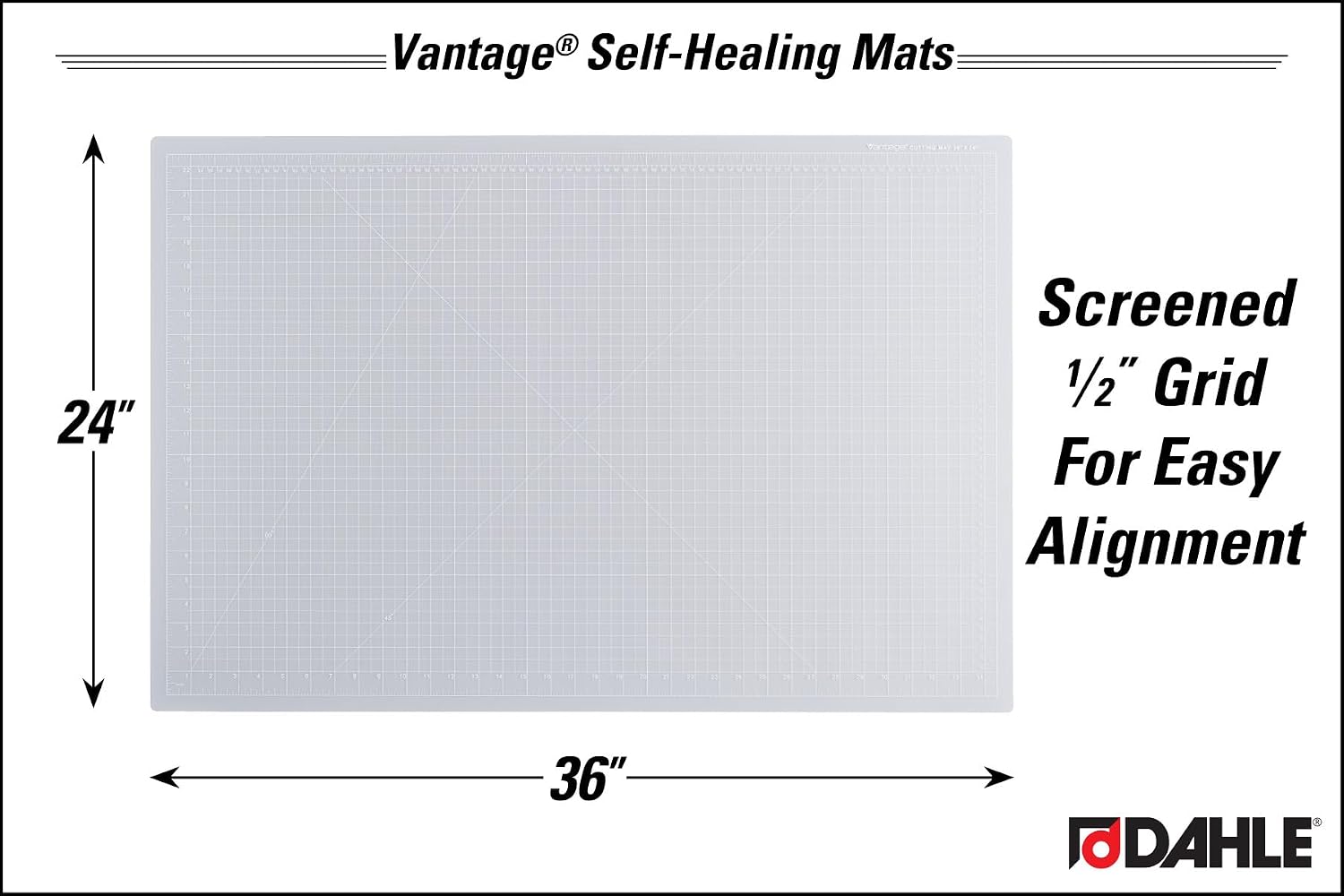 Dahle Vantage 10673 Premium Self-Healing Cutting Mat, 24"x36", 1/2" Grid, 5 Layers for Max Healing, Perfect for Crafts & Sewing, Black