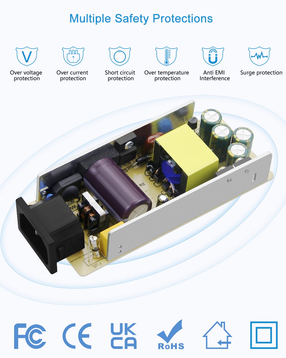 ALITOVE DC 12V 5A Power Supply Adapter Converter Transformer 60W AC 100-240V Input with 5.5x2.5mm DC Output Jack for 5050 3528 LED Strip Module Light