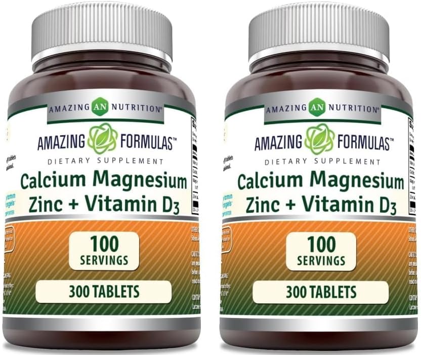 Amazing Formulas Calcium Magnesium Zinc D3-300 Tablets Per Bottle Supplement (Calcium 1000mg - Magnesium 400mg - Zinc 25mg Plus Vitamin D3 600 IU - Per Serving of 3 Tablets)