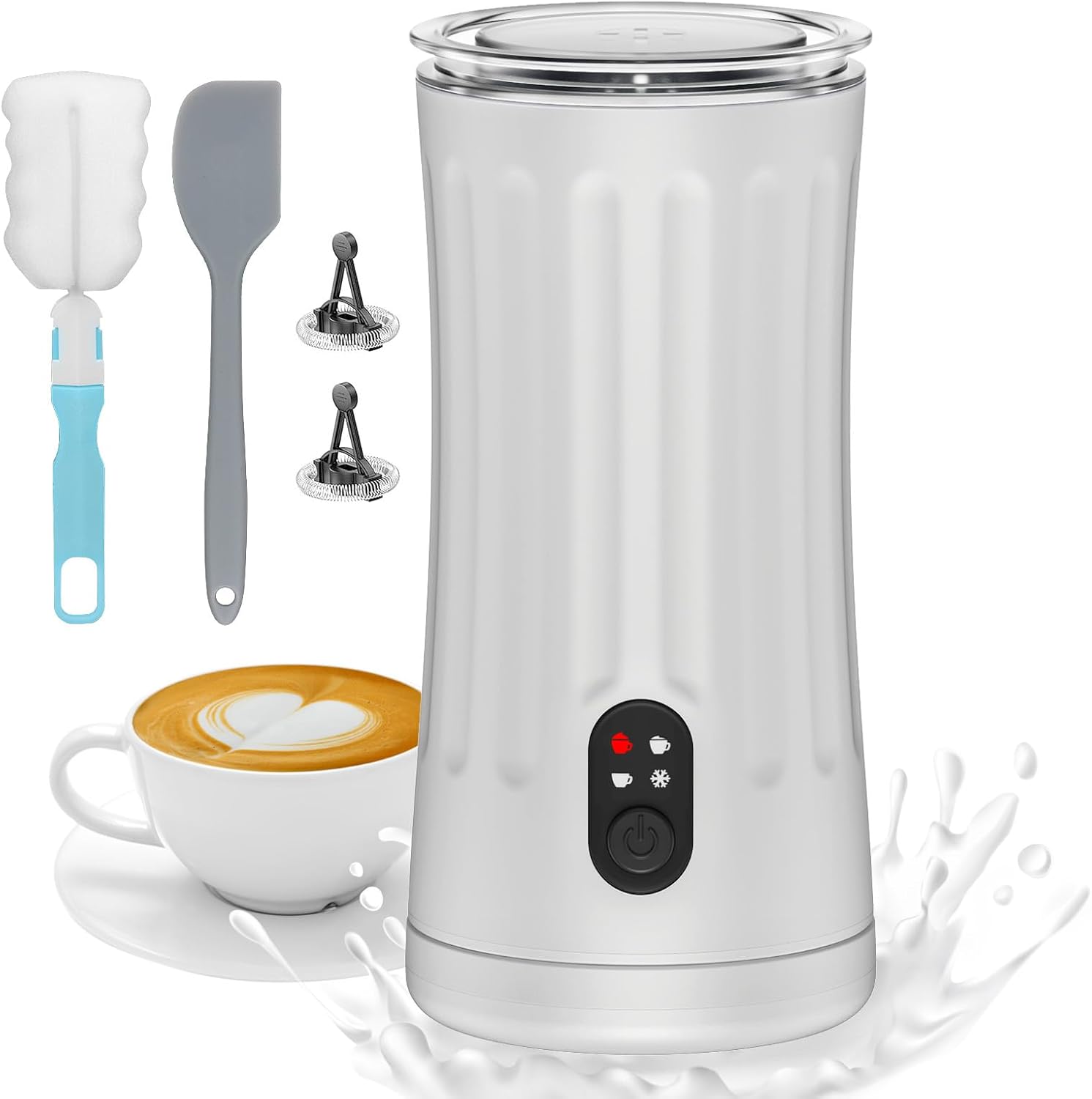 Milk Frother, 4-in-1 Milk Steamer and Frother, 8.1oz, White | Milk Warm and Cold Foam Maker, Auto Shut-Off Frother for Coffee, Latte, Cappuccino, Macchiato