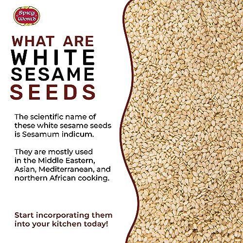 Spicy World White Sesame Seeds 3 LB Bag - Natural, Raw, Hulled, Non-GMO, Bulk Resealable Bag