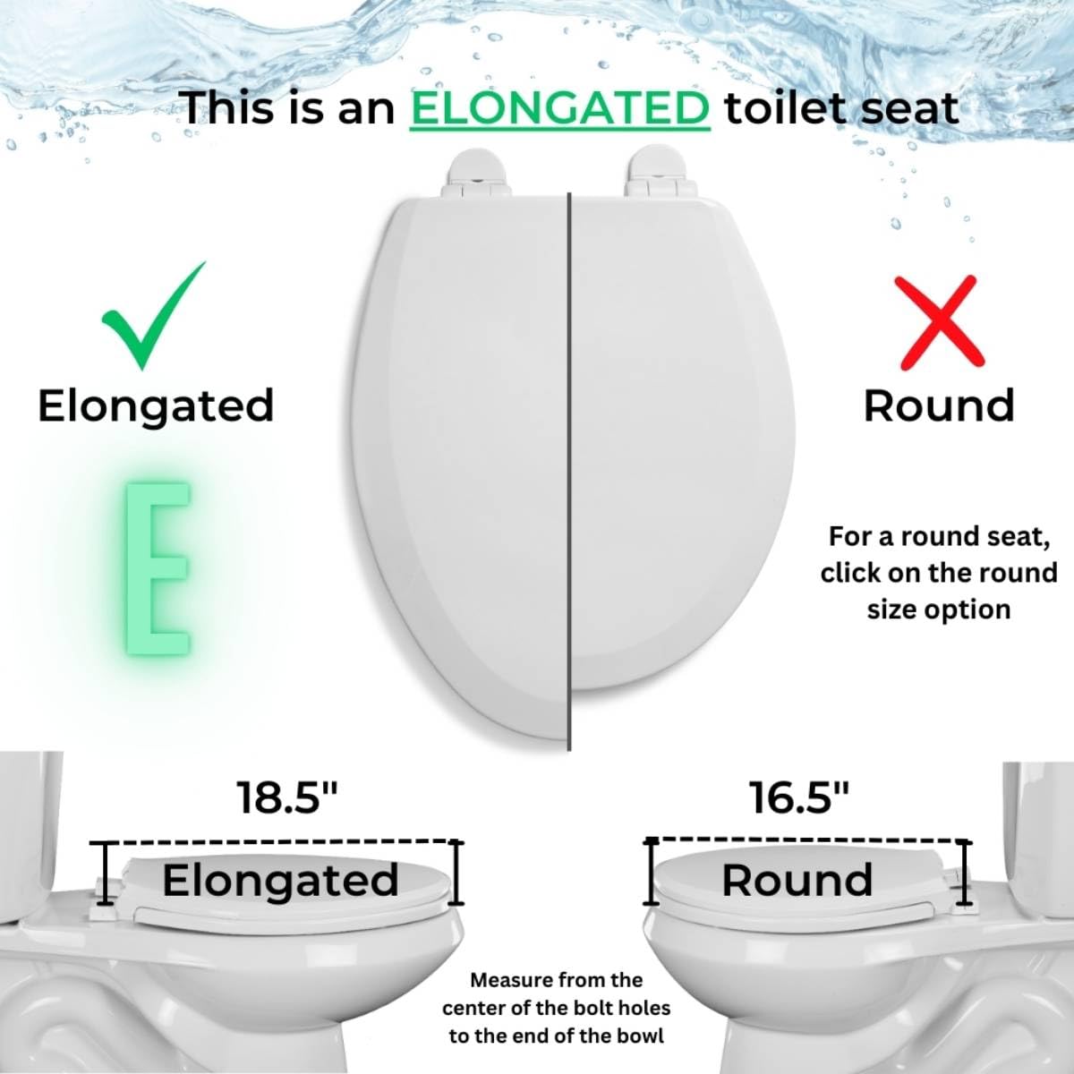 Centoco Toilet Seat Elongated, Residential, Top Mount Plastic Hinge, Black | Plastic, Closed Front, Cover, Made in the USA, 600-407