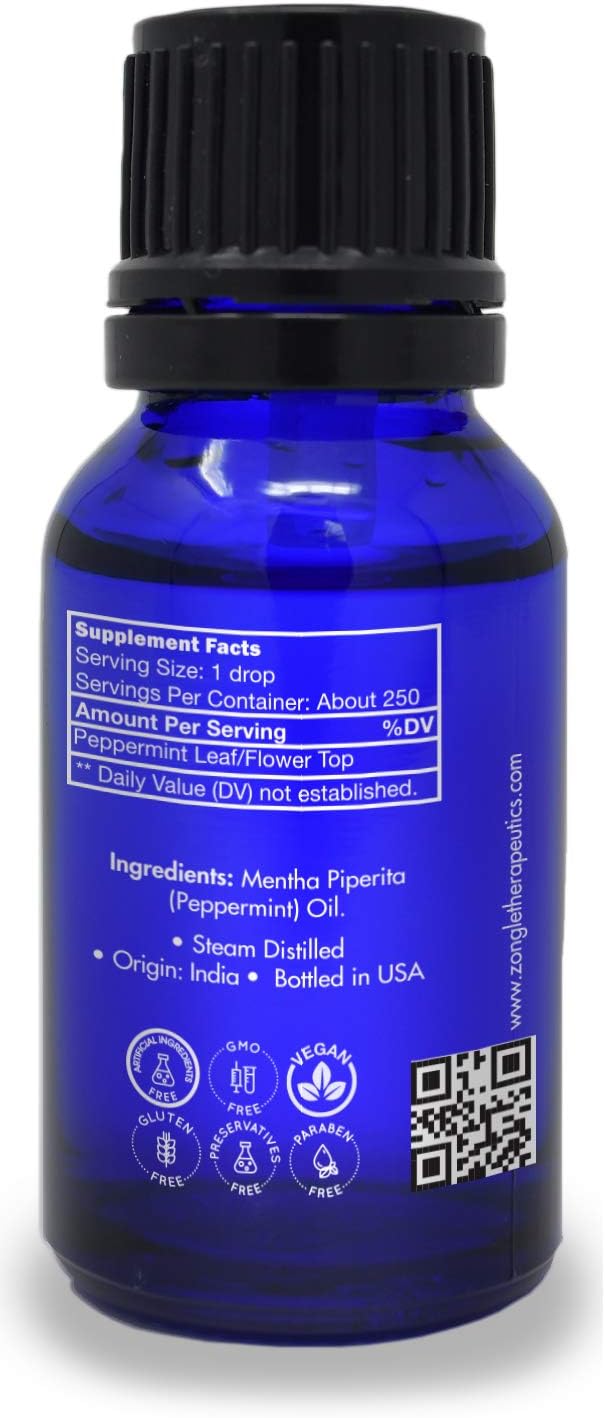 Zongle Peppermint Essential Oil, India, Safe To Ingest, Mentha Piperita, 15 mL