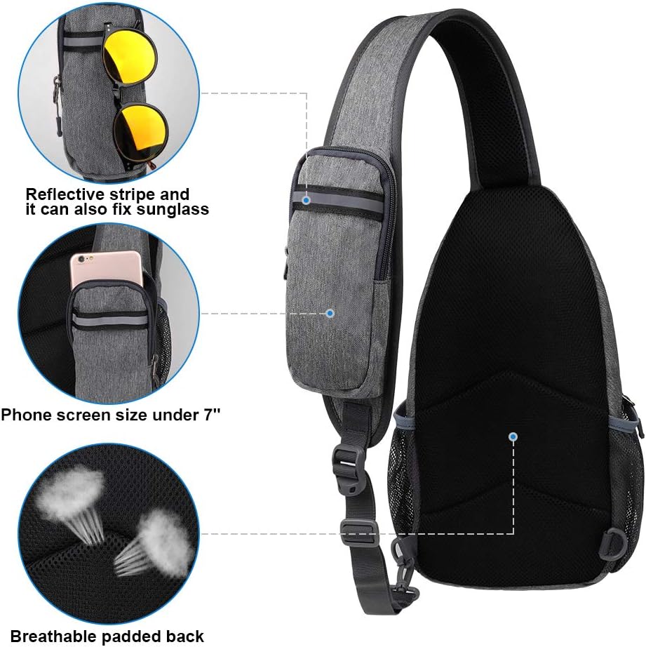 WATERFLY Crossbody Sling Backpack Sling Bag Travel Hiking Chest Bag Daypack (Black) | Small Hiking bag,Multi-compartment storage,Water-resistant,Breathable back pad,Reversible adjustable shoulder strap