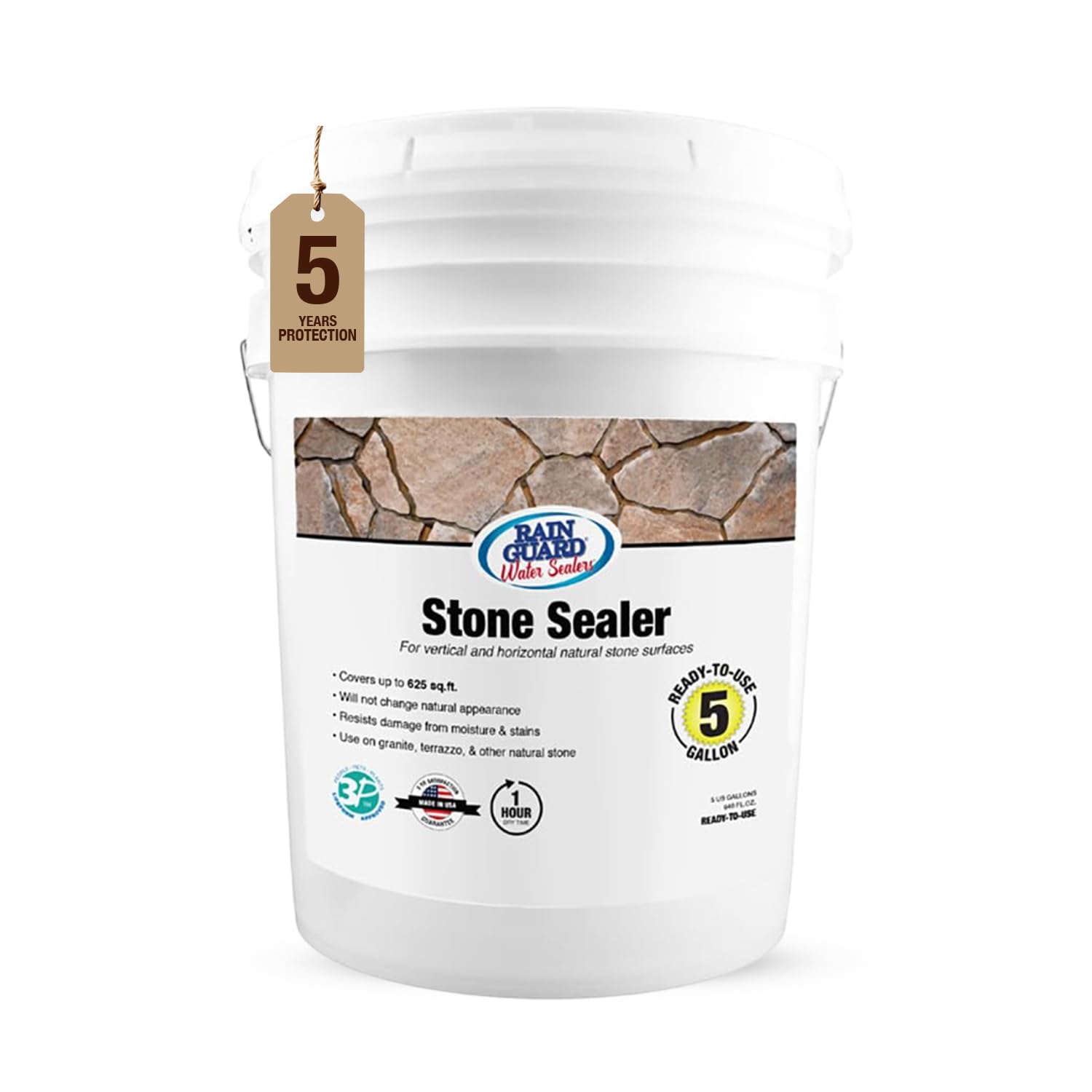Rainguard Water Sealers Stone Sealer, Penetrating Protection Against Moisture Damage and Stains, for All Stone Surfaces, Silane/Siloxane Waterproofer, Natural Finish, Ready to Use, 5 Gallons | Silane Siloxane Waterproofer, Protects Against Moisture Damag…
