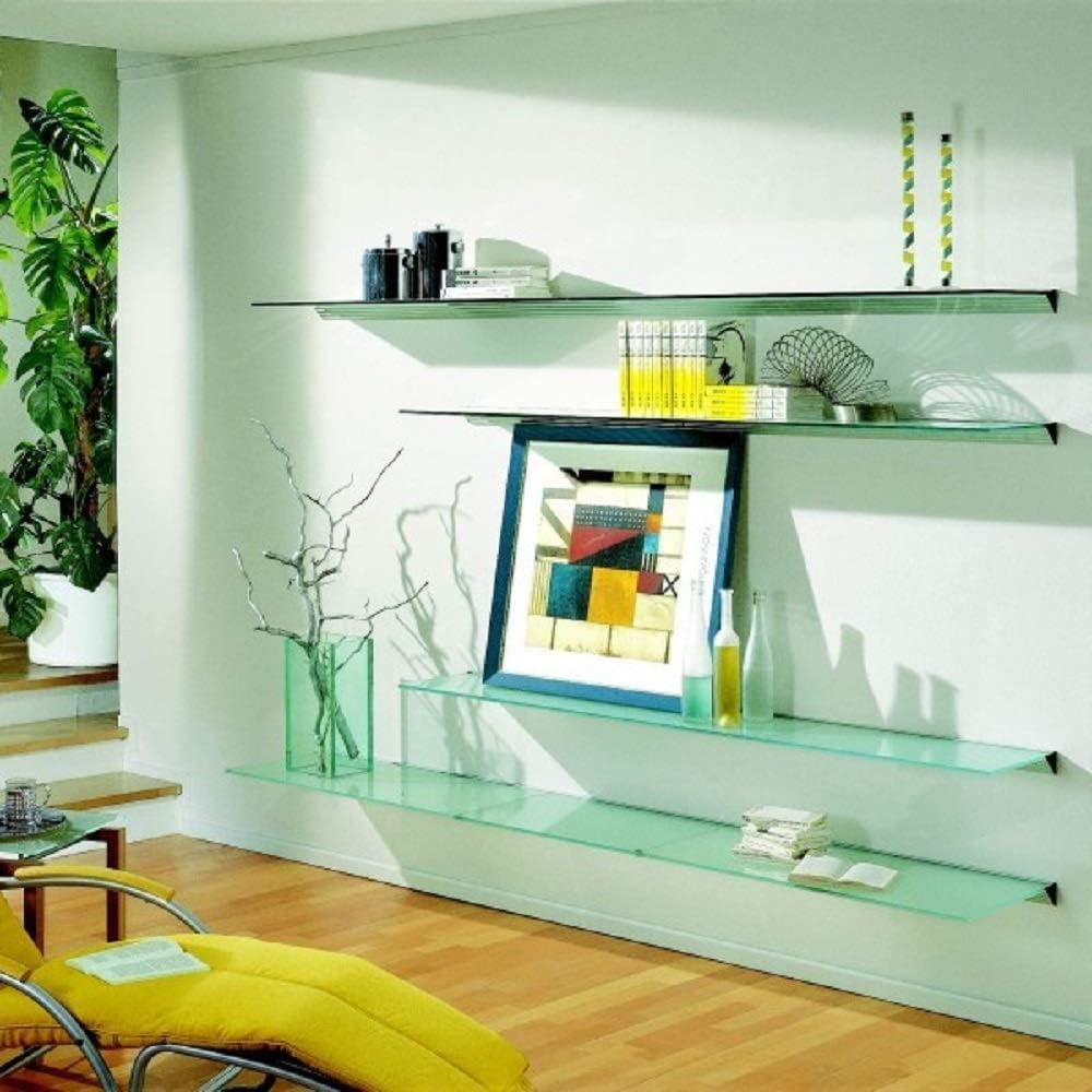 LTL Home Products GL9020CLKIT Wallscapes Glacier Floating Glass Wall Shelf Kit, 8" x 36", Clear Glass