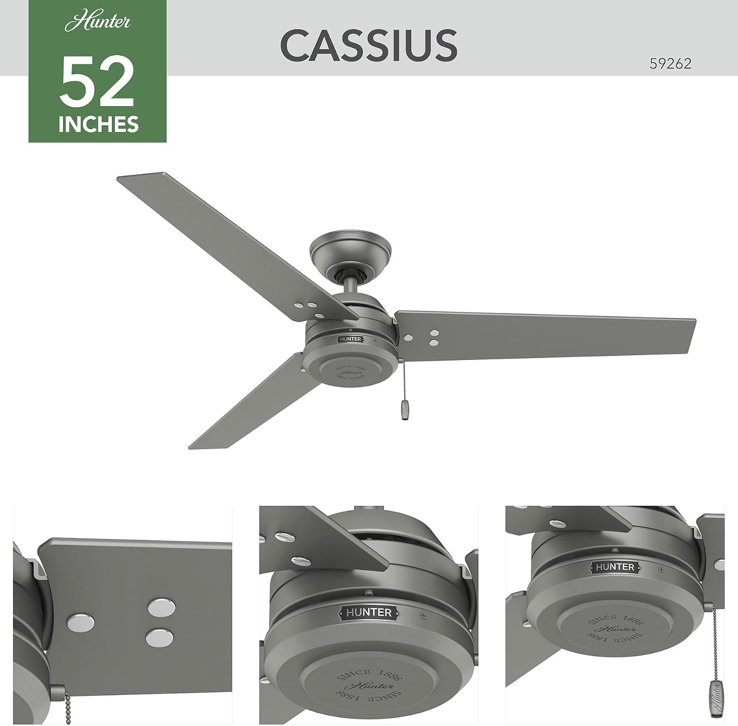 Hunter Cassius, Outdoor or Indoor, Ceiling Fan, 44 inch, Matte Black