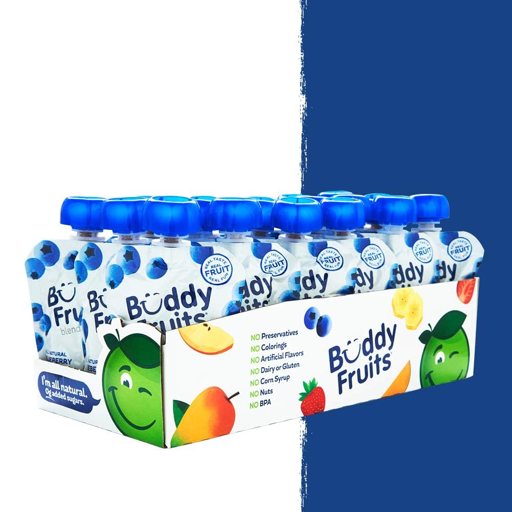 Buddy Fruits Snacks To Go Multifruit Unsweetened Applesauce 3.2oz Pouch (18pk) Gluten-Nut-Dairy-Preservatives-BPA Free, Non GMO, Kosher