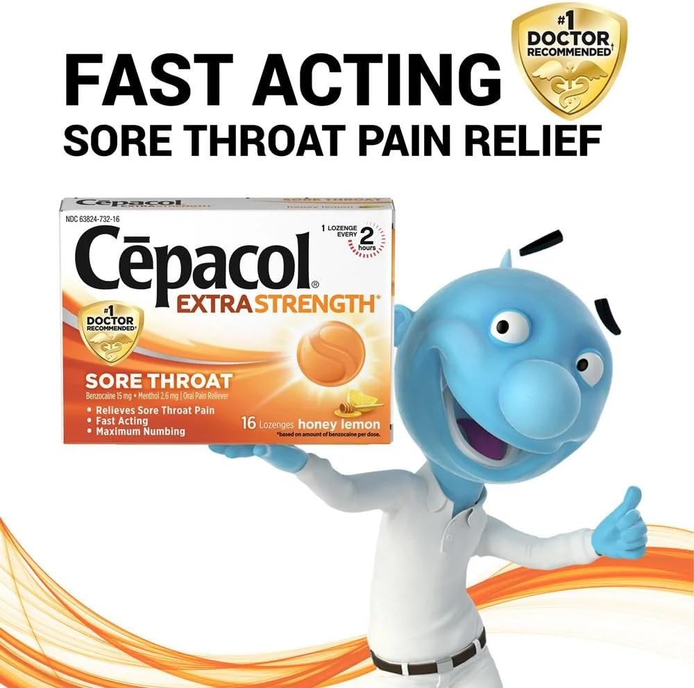 Cepacol Extra Strength Sore Throat & Cough Relief Lozenges, 16 Count, Mixed Berry Flavor, Maximum Numbing, Fast Acting Relieves Sore Throat Pain, and Quiets Cough (Pack of 4)
