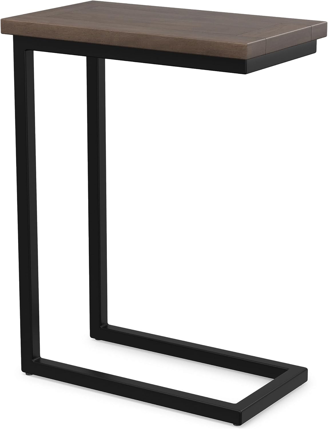SIMPLIHOME Skyler 18" Wide Solid Wood C-Side End Table in Dark Cognac Brown | Industrial slide-under accent table with open frame, assembled; perfect for living rooms as a side table or sofa table.