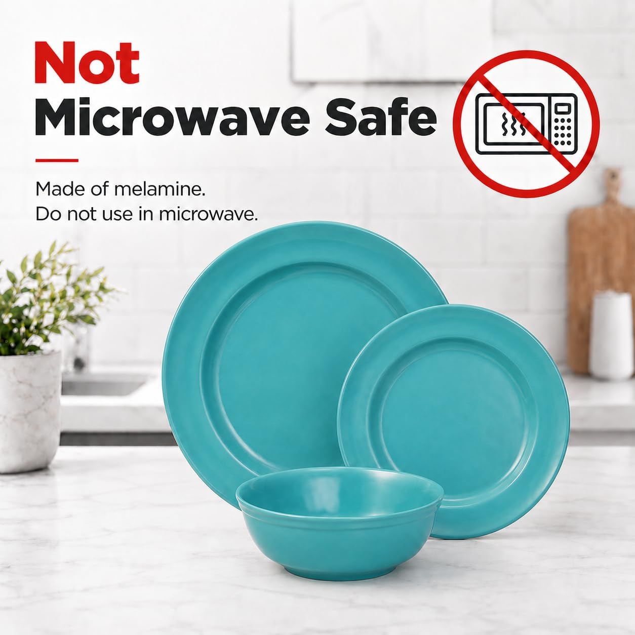 TP 18-Piece Dinnerware Set, Melamine Dishes Set with Bowls and Plates, Service for 6, Non-breakable Lightweight Dining Tableware, Teal