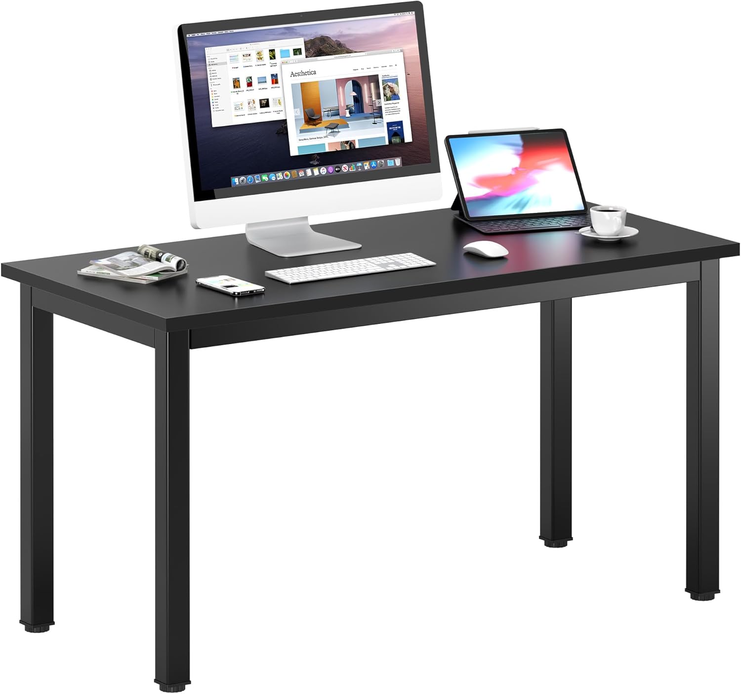 DlandHome 47 inches Medium Computer Desk for Bedroom, Retro