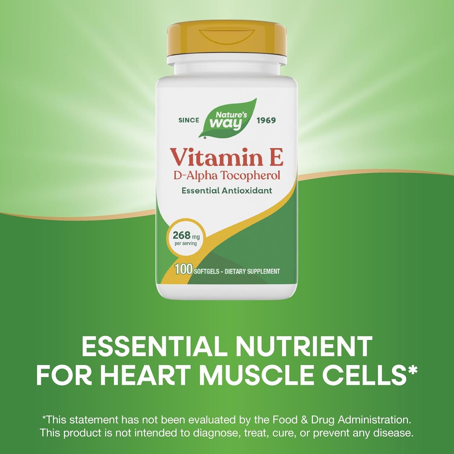 Nature's Way Vitamin E, D-Alpha Tocopherol, Essential Antioxidant, Helps Neutralize Free Radicals*, 268 mg per Serving, 100 Softgels (Packaging May Vary)