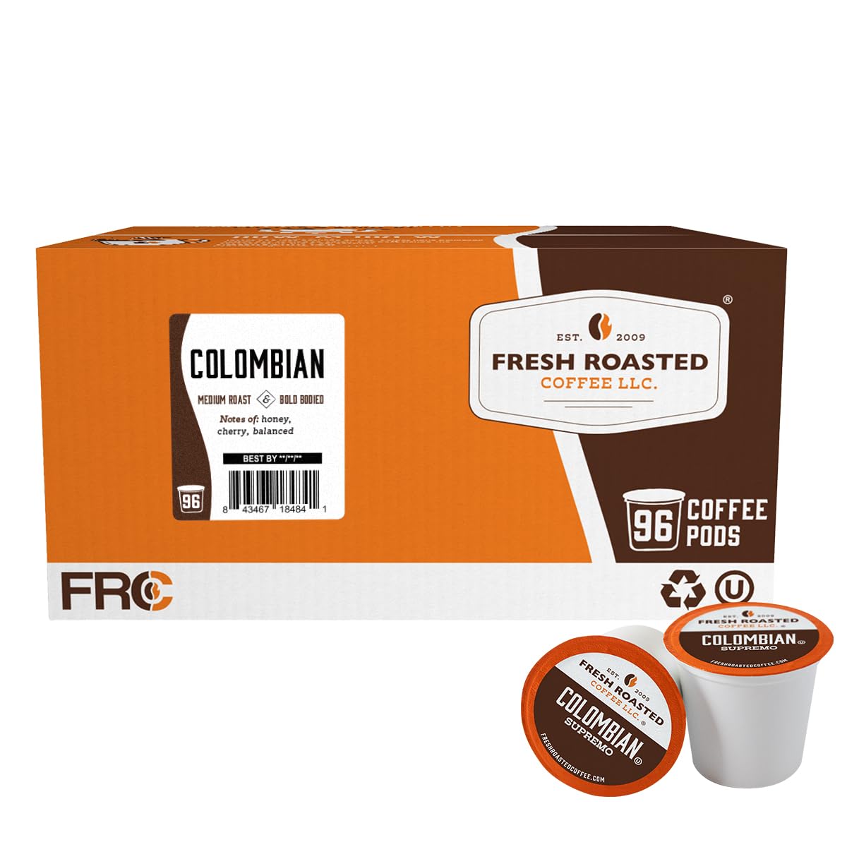 Fresh Roasted Coffee, 100% Colombian K-Cup Pods for Keurig Brewers, Medium Roast, Kosher, 96 Count Loose Pack