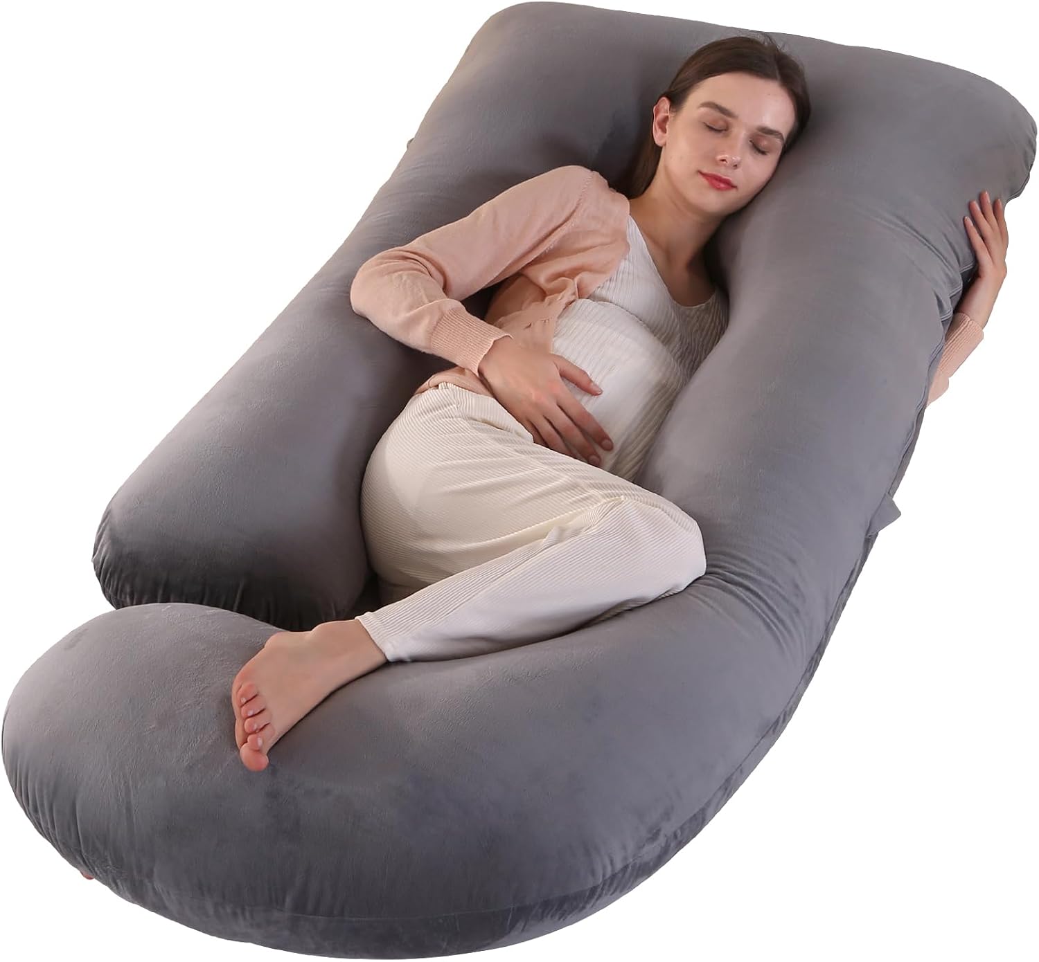 Victostar Pregnancy Pillow,57 inches U Shaped Maternity Pillow with Removable Cover Full Body Pillow Support for Back, HIPS, Legs, Belly (Dark Gray)