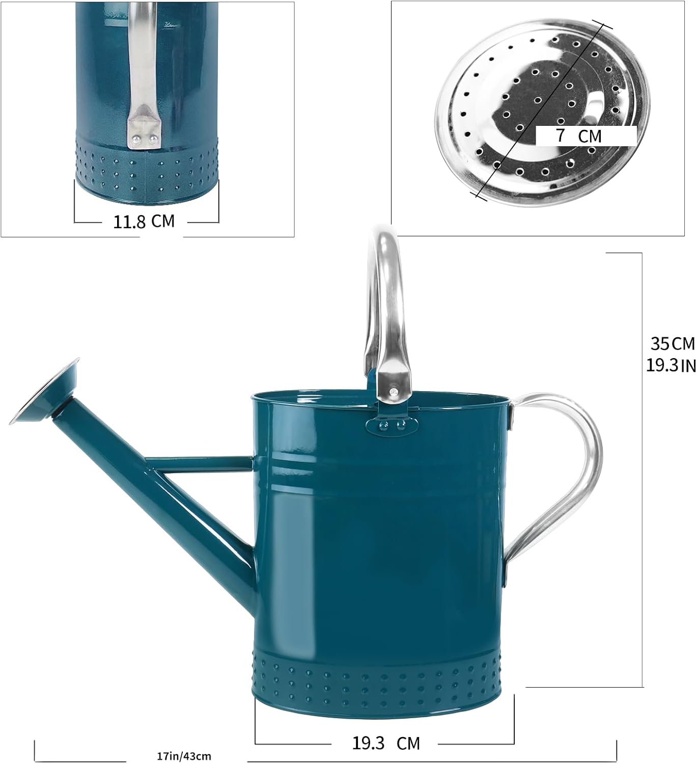 1 Gallon Metal Watering Can with Removable Spout, Nice Galvanized Steel Water Can with Embossed Design for Indoor and Outdoor Plants
