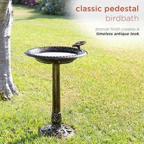 Alpine Corporation 33" Tall Outdoor Lotus Birdbath Yard Statue, Stunning Garden Accent to Attract Birds - Durable Polypropylene Construction for Patio, Deck, or Yard, Green