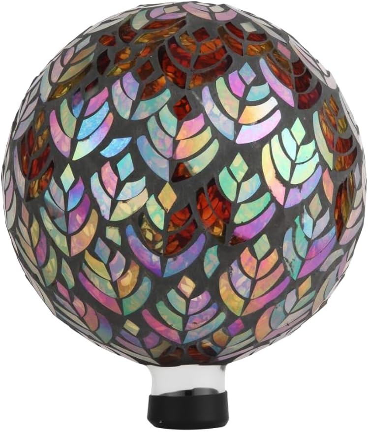 Lily's Home Colorful Mosaic Glass Gazing Ball, Designed with a Stunning Holographic Petal Mosaic Pattern to Bring Color and Reflection to Any Home and Garden, Red and Gold (10" Diameter)